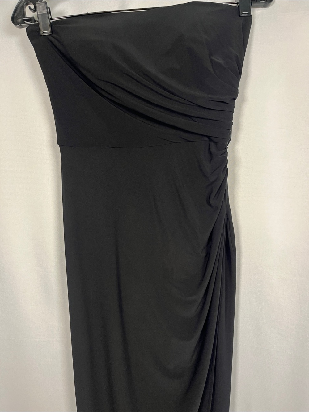 La femme black strapless jersey ruched gown side slit cocktail formal sz 4 - Picture 4 of 9